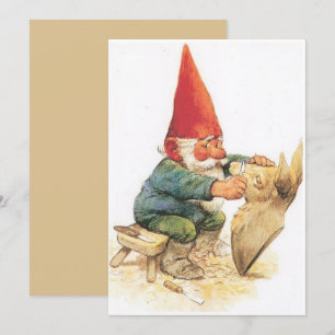 Vintage Christmas Gnome Carving Holiday Card