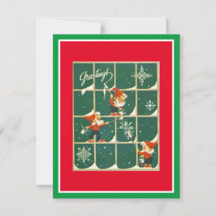 Vintage Christmas Gnomes In Window Holiday Card