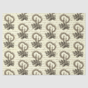 Vintage Christmas Gold Beige Holly Candle Script Tissue Paper
