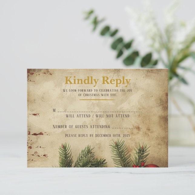 Vintage Christmas Gold RSVP Card | Elegant (Standing Front)