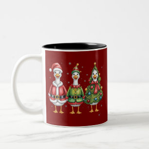 Vintage Christmas Goose Santa Duck Silly Goose Two-Tone Coffee Mug
