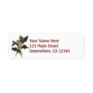 Vintage Christmas, Green Holly Plant with Berries Return Address Label