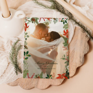 Vintage Christmas Greenery Frame Holiday Card