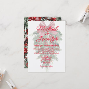 vintage christmas greenery ornaments red wedding  invitation