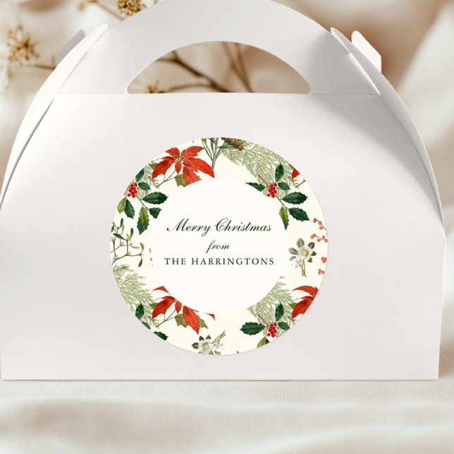 Vintage Christmas Greenery Pattern Classic Round Sticker (Creator Uploaded)
