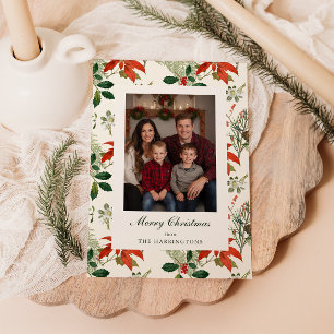 Vintage Christmas Greenery Pattern Holiday Card