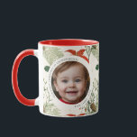 Vintage Christmas Greenery Pattern Photo Mug<br><div class="desc">Introducing our elegant Christmas photo mug design,  embellished with a stunning winter greenery vintage pattern and classic calligraphy.
The seamless pattern adds a touch of vintage elegance to the ornament. It features an intricate green and red winter botanical pattern that is both timeless and unique.</div>
