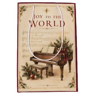 Vintage Christmas Greeting , Classical Music style Medium Gift Bag