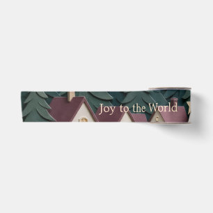 Vintage Christmas Greeting, Storybook Small Town Satin Ribbon