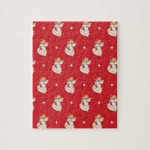 Vintage Christmas Greetings, Angels with Stars Jigsaw Puzzle