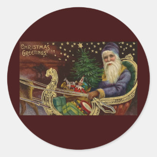 Vintage Christmas Greetings Classic Round Sticker