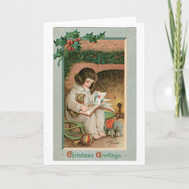 Vintage Christmas Greetings Holiday Card (Front)