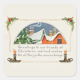 Vintage Christmas Greetings Holiday Card Square Sticker