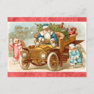 Vintage Christmas Greetings Santa and Angel Postcard
