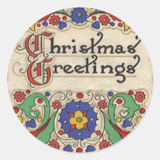 Vintage Christmas Greetings with Decorative Border Classic Round Sticker