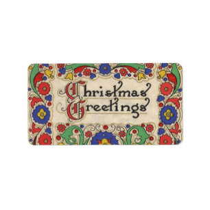 Vintage Christmas Greetings with Decorative Border Label
