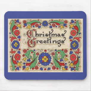 Vintage Christmas Greetings with Decorative Border Mouse Pad