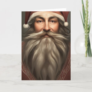 Vintage Christmas Grey Beard Santa Claus Holiday Card