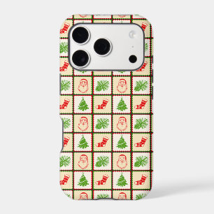 Vintage Christmas Grid Pattern Santa Phone Case