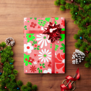 vintage christmas groovy 1960s floral snowflakes wrapping paper