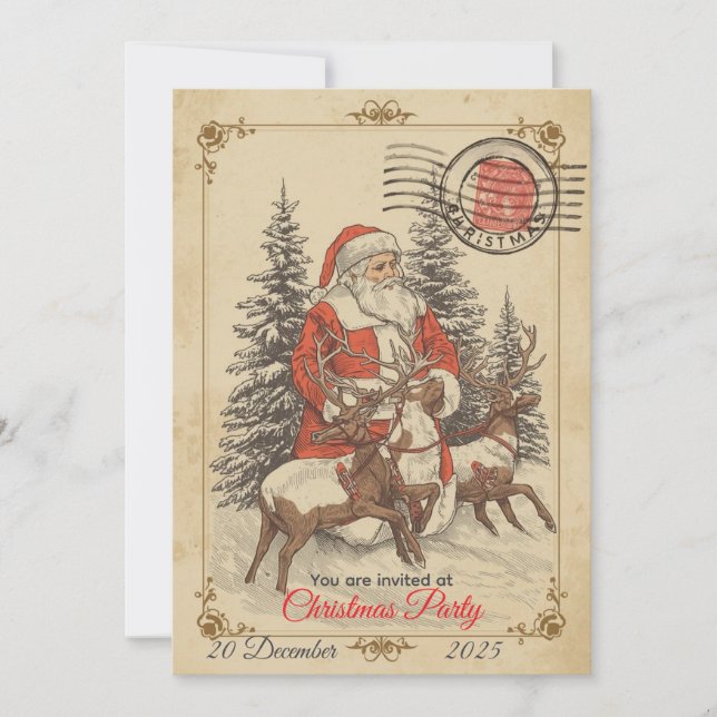 Vintage Christmas Hand-Drawn Flat Holiday  Invitation (Front)