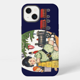 Vintage Christmas, Happy Boy Playing with Toys iPhone 13 Case