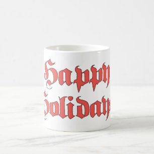 Vintage Christmas, Happy Holidays Text Red Letters Coffee Mug