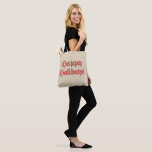Vintage Christmas, Happy Holidays Text Red Letters Tote Bag