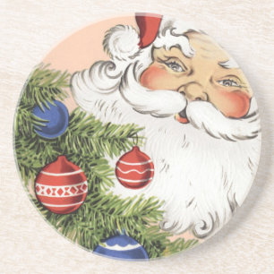 Vintage Christmas Hello! Jolly Santa Claus Coaster
