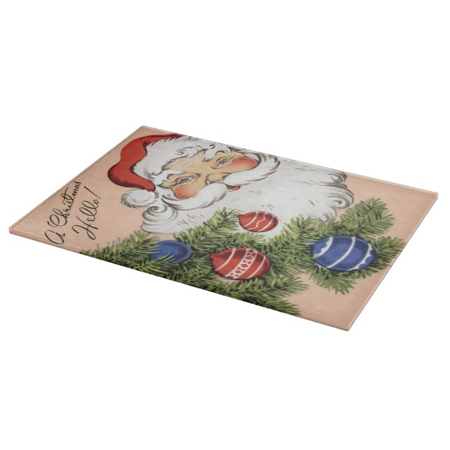 Vintage Christmas Hello! Jolly Santa Claus Cutting Board (Corner)