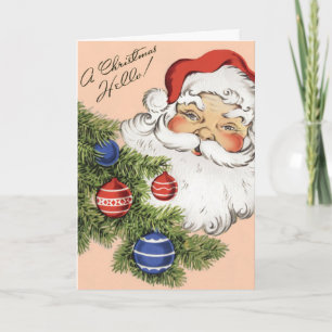 Vintage Christmas Hello! Jolly Santa Claus Holiday Card