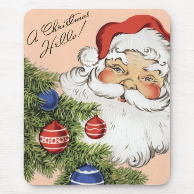 Vintage Christmas Hello! Jolly Santa Claus Mouse Pad (Front)