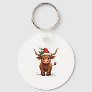 Vintage Christmas Highland Cow Cute Holiday Farm A Key Ring