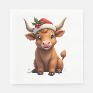 Vintage Christmas Highland Cow Cute Holiday Farm A Napkin
