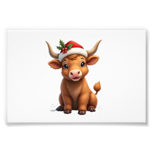 Vintage Christmas Highland Cow Cute Holiday Farm A Photo Print