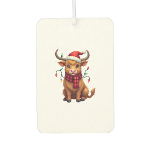 Vintage Christmas Highland Cow Cute Holiday Vector Car Air Freshener
