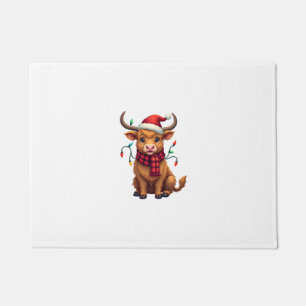 Vintage Christmas Highland Cow Cute Holiday Vector Doormat