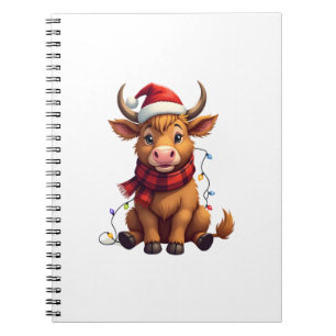 Vintage Christmas Highland Cow Cute Holiday Vector Notebook