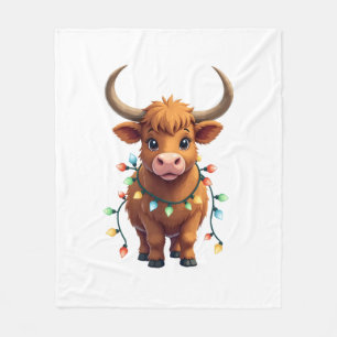 Vintage Christmas Highland Cow Cute Retro Holiday Fleece Blanket