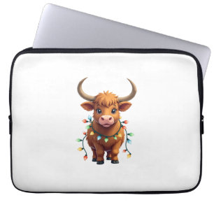 Vintage Christmas Highland Cow Cute Retro Holiday Laptop Sleeve