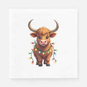 Vintage Christmas Highland Cow Cute Retro Holiday Napkin