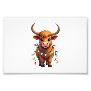 Vintage Christmas Highland Cow Cute Retro Holiday  Photo Print