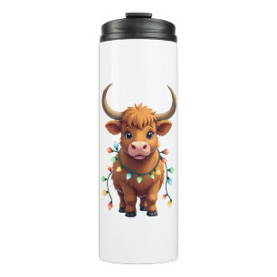 Vintage Christmas Highland Cow Cute Retro Holiday Thermal Tumbler