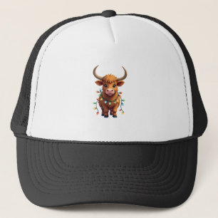 Vintage Christmas Highland Cow Cute Retro Holiday Trucker Hat