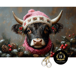 Vintage Christmas Highland Cow Decoupage  Tissue Paper