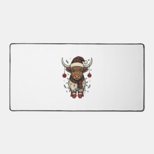 Vintage Christmas Highland Cow Holiday Shirt_1 Desk Mat