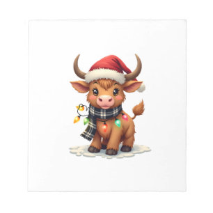 Vintage Christmas Highland Cow in Santa Hat and Bu Notepad
