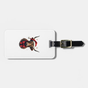 Vintage Christmas Highland Cow in Santa Hat Rustic Luggage Tag
