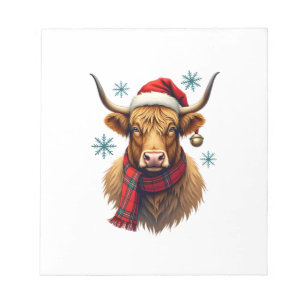 Vintage Christmas Highland Cow Santa Hat Colourful Notepad