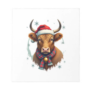 Vintage Christmas Highland Cow Santa Hat Colourful Notepad